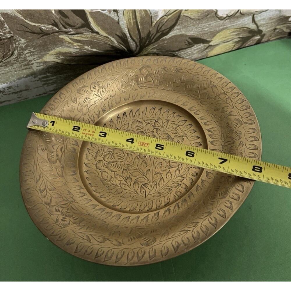 Vintage Solid Brass Pedestal Hand Painted Bowl Jewelry Candy Trinket Dish Footed - Picture 2 of 7